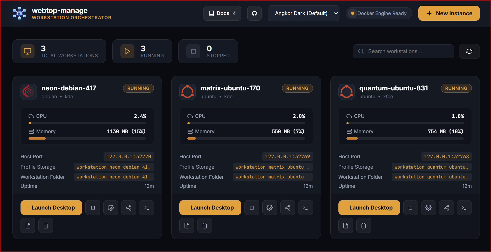 webtop-manage Workstation Orchestrator UI